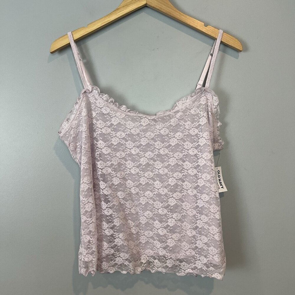 Old Navy Women's Fitted Ruffle Floral Lace Cami Top Size XL‎ Liliac NWT Y2K